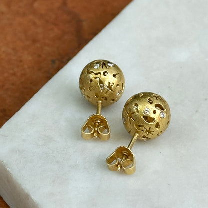 Estate 18KT Yellow Gold Diamond Celestial Ball Stud Earrings