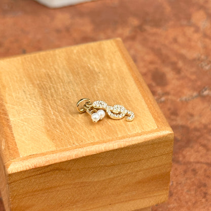 14KT Yellow Gold Freshwater Cultured Pearl Music Note + CZ Treble Clef Charm Pendant