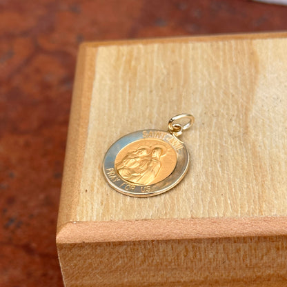 14KT Yellow Gold St Anne Round Medal Pendant Charm 15mm