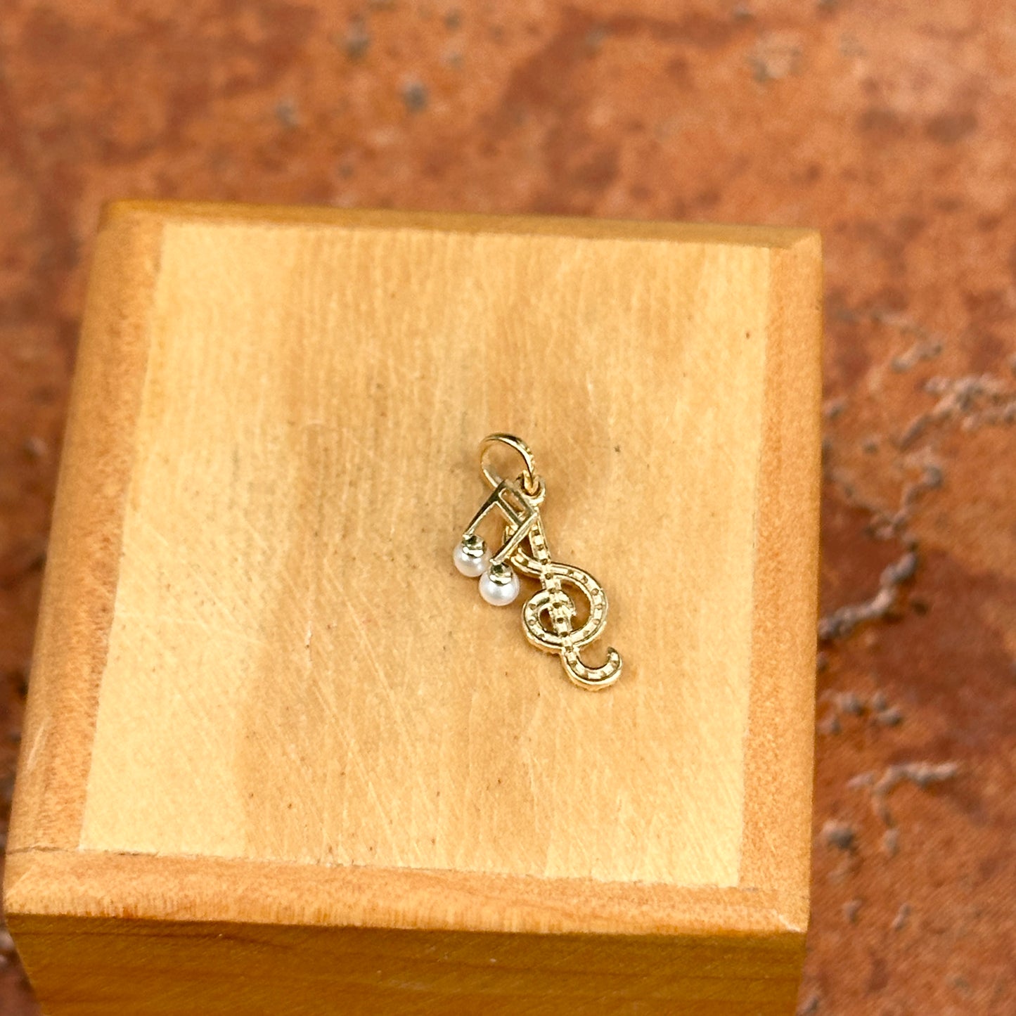 14KT Yellow Gold Freshwater Cultured Pearl Music Note + CZ Treble Clef Charm Pendant