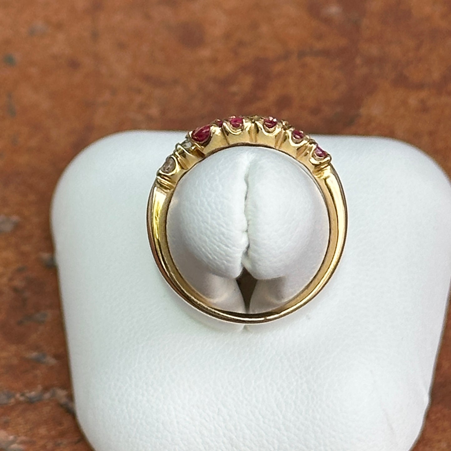 Estate 18KT Yellow Gold Ruby + Diamond Bypass Ring