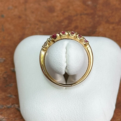 Estate 18KT Yellow Gold Ruby + Diamond Bypass Ring