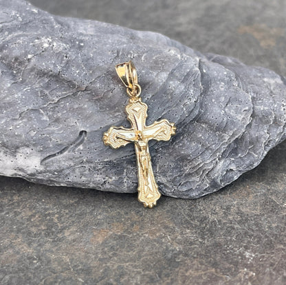 10KT Yellow Gold 2D Crucifix Cross Pendant Charm