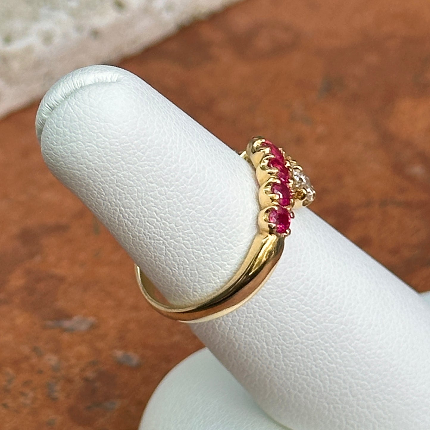 Estate 18KT Yellow Gold Ruby + Diamond Bypass Ring