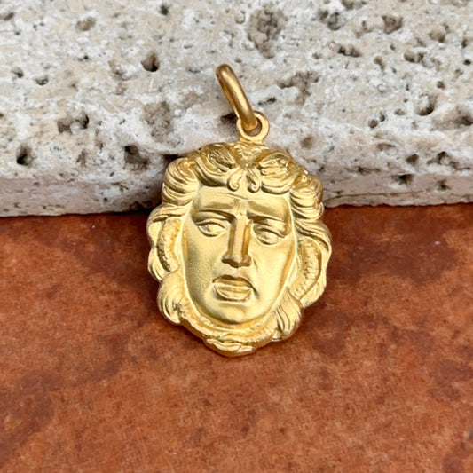 14KT Yellow Gold Medusa Head Matte Medal Pendant