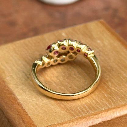 Estate 18KT Yellow Gold Ruby + Diamond Bypass Ring
