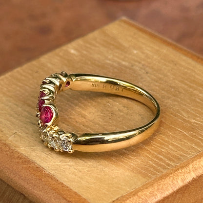Estate 18KT Yellow Gold Ruby + Diamond Bypass Ring