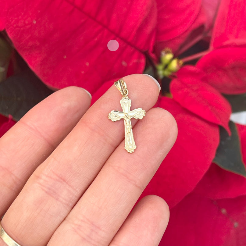 10KT Yellow Gold 2D Crucifix Cross Pendant Charm