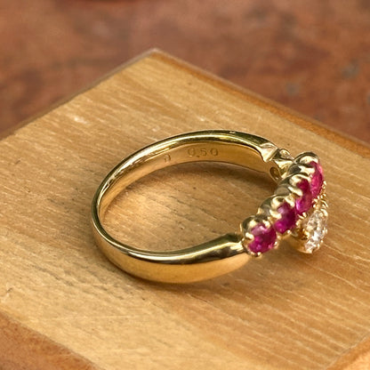 Estate 18KT Yellow Gold Ruby + Diamond Bypass Ring