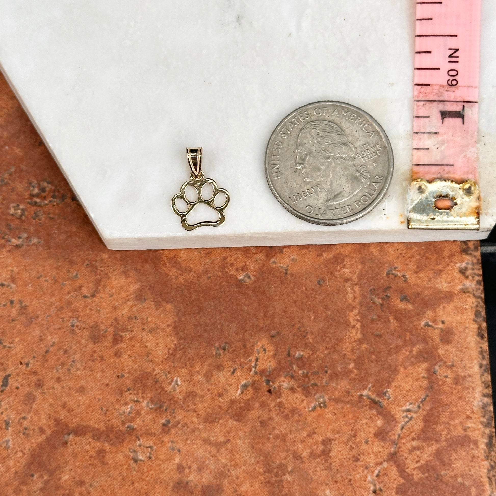 14KT Yellow Gold Outline Dog Paw Print Charm Pendant - LSJ