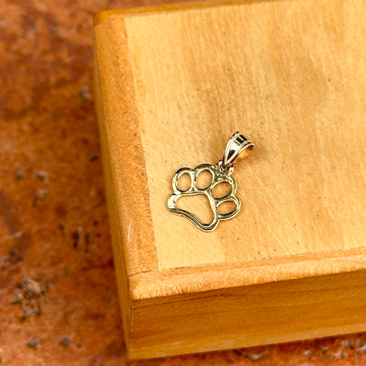 14KT Yellow Gold Outline Dog Paw Print Charm Pendant - LSJ