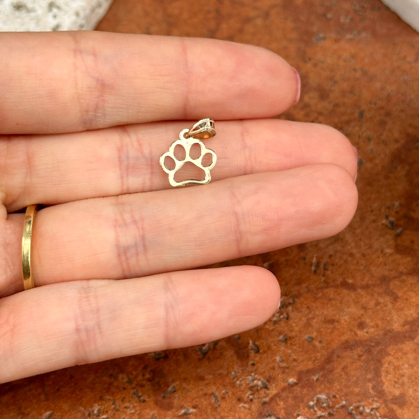 14KT Yellow Gold Outline Dog Paw Print Charm Pendant - LSJ