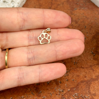 14KT Yellow Gold Outline Dog Paw Print Charm Pendant - LSJ