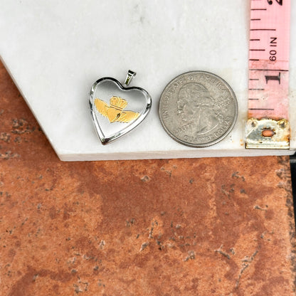 Sterling Silver + Gold Tone Claddagh Design Heart Locket Pendant