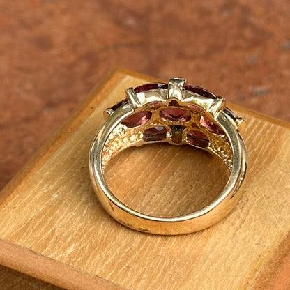 Estate 14KT Yellow Gold Oval Rhodolite Garnet + Diamond Ring