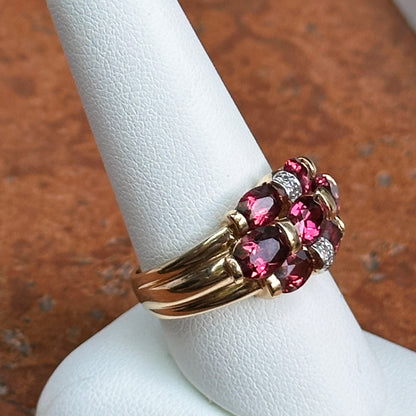 Estate 14KT Yellow Gold Oval Rhodolite Garnet + Diamond Ring