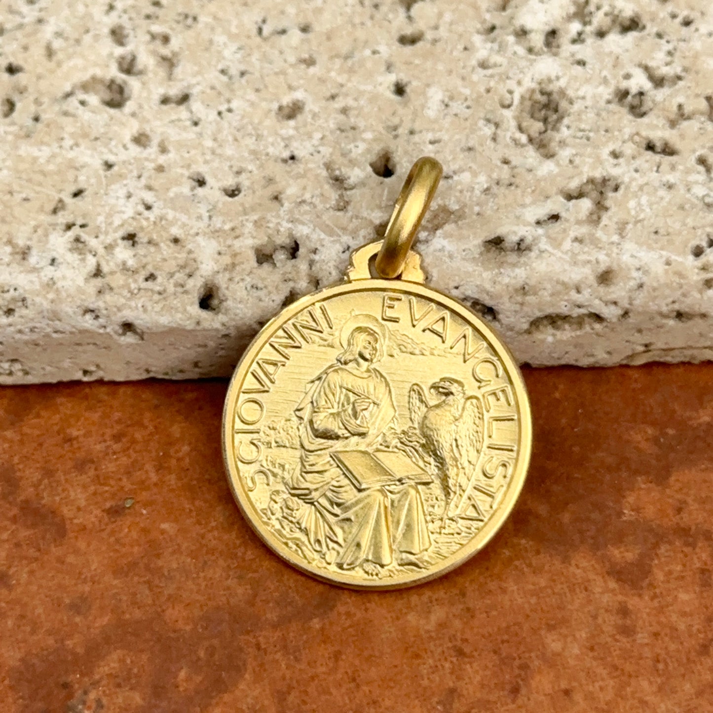 14KT Yellow Gold St John the Baptist Matte Medal Pendant Charm 21mm