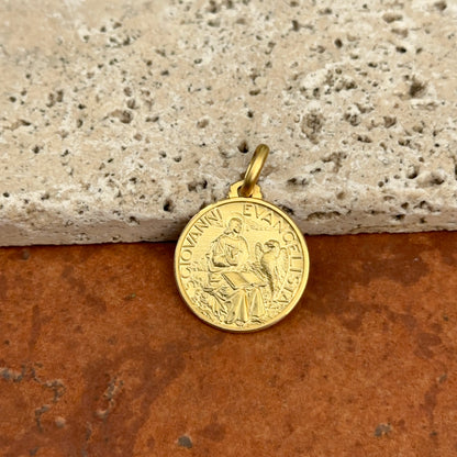 14KT Yellow Gold St John the Baptist Matte Medal Pendant Charm 21mm