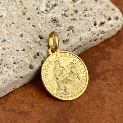 14KT Yellow Gold St John the Baptist Matte Medal Pendant Charm 21mm