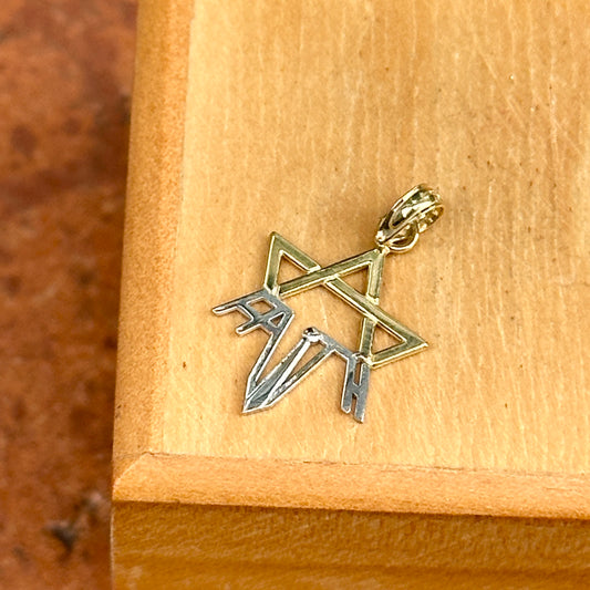 10KT Yellow + White Gold Flat 1/2 Star of David + "FAITH" Charm Pendant