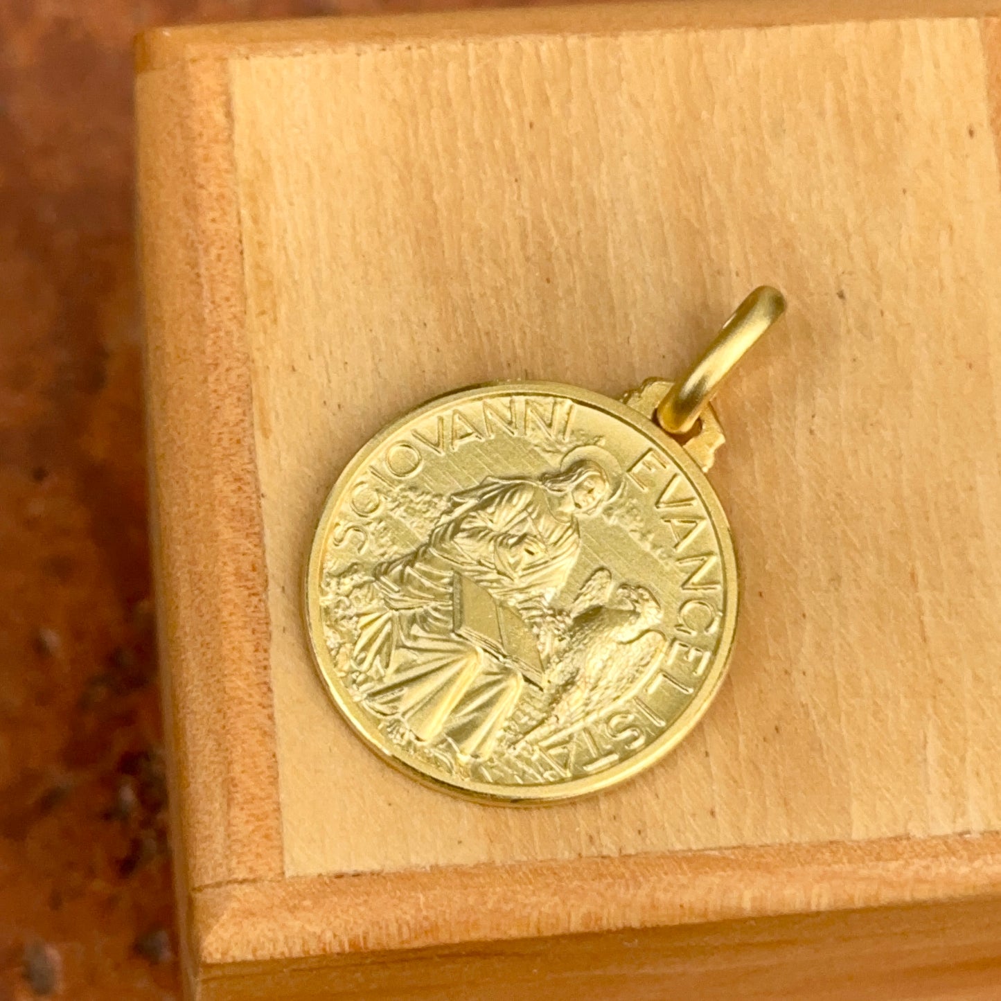 14KT Yellow Gold St John the Baptist Matte Medal Pendant Charm 21mm