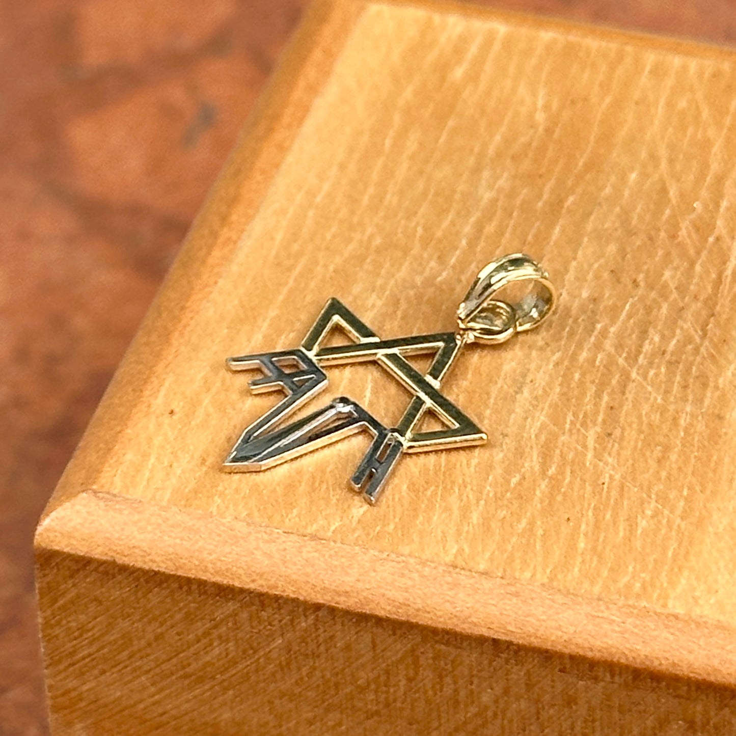 10KT Yellow + White Gold Flat 1/2 Star of David + "FAITH" Charm Pendant