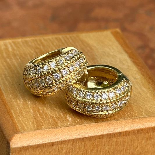 Estate 18KT Yellow Gold Diamond Beaded Huggie Hoop Earrings
