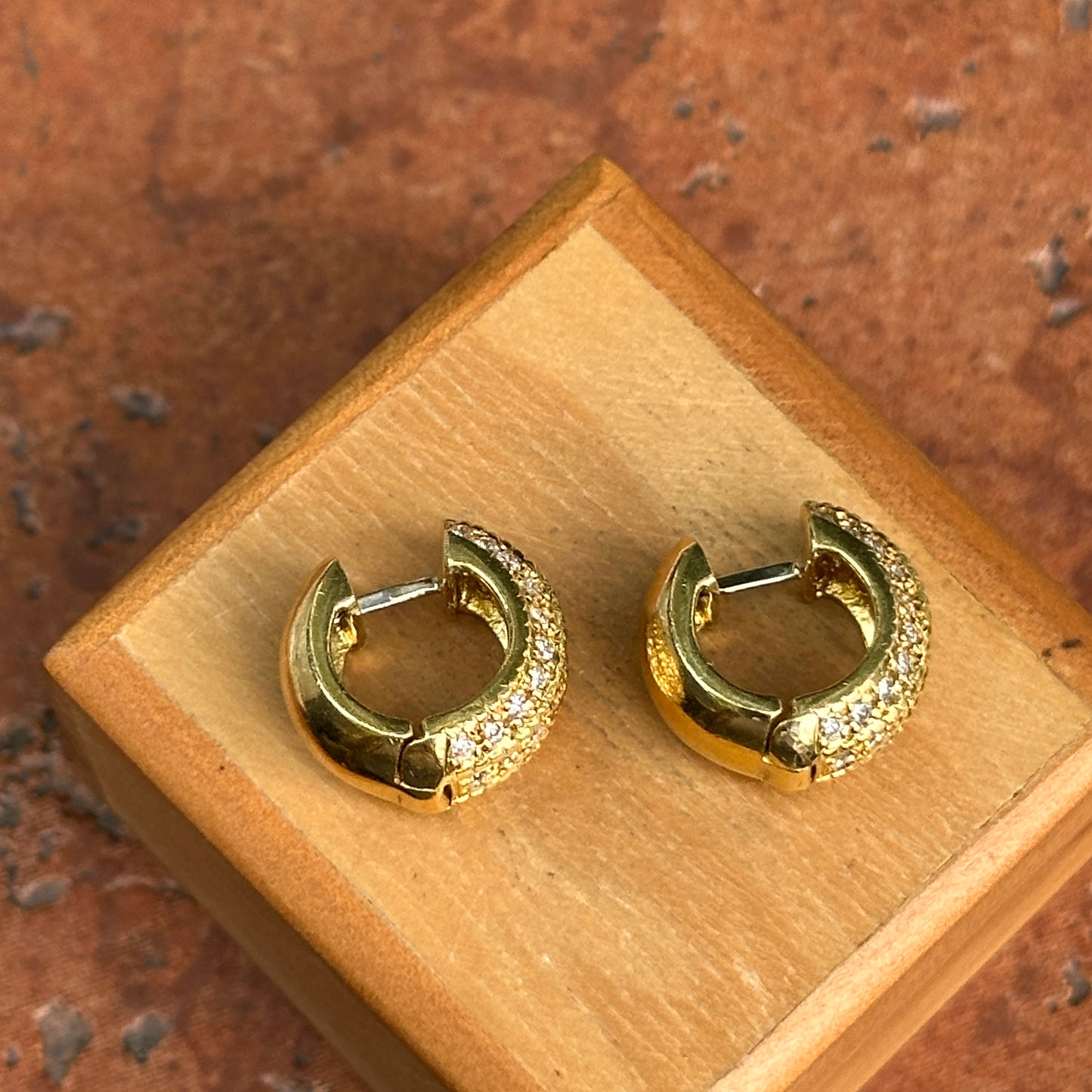 Estate 18KT Yellow Gold Diamond Beaded Huggie Hoop Earrings