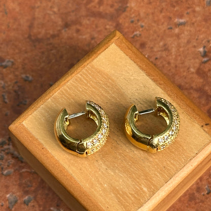 Estate 18KT Yellow Gold Diamond Beaded Huggie Hoop Earrings