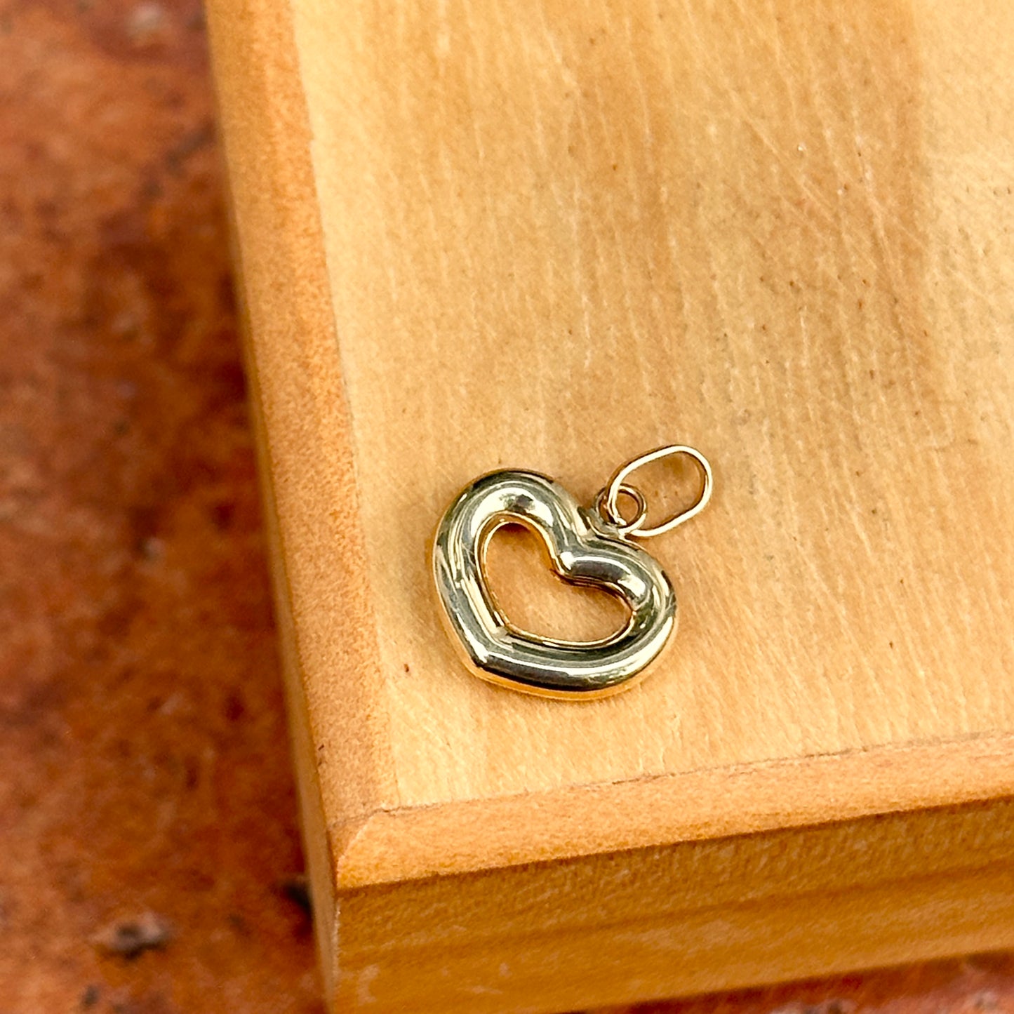 14KT Yellow Gold Cut Out Puffed Heart Pendant Charm