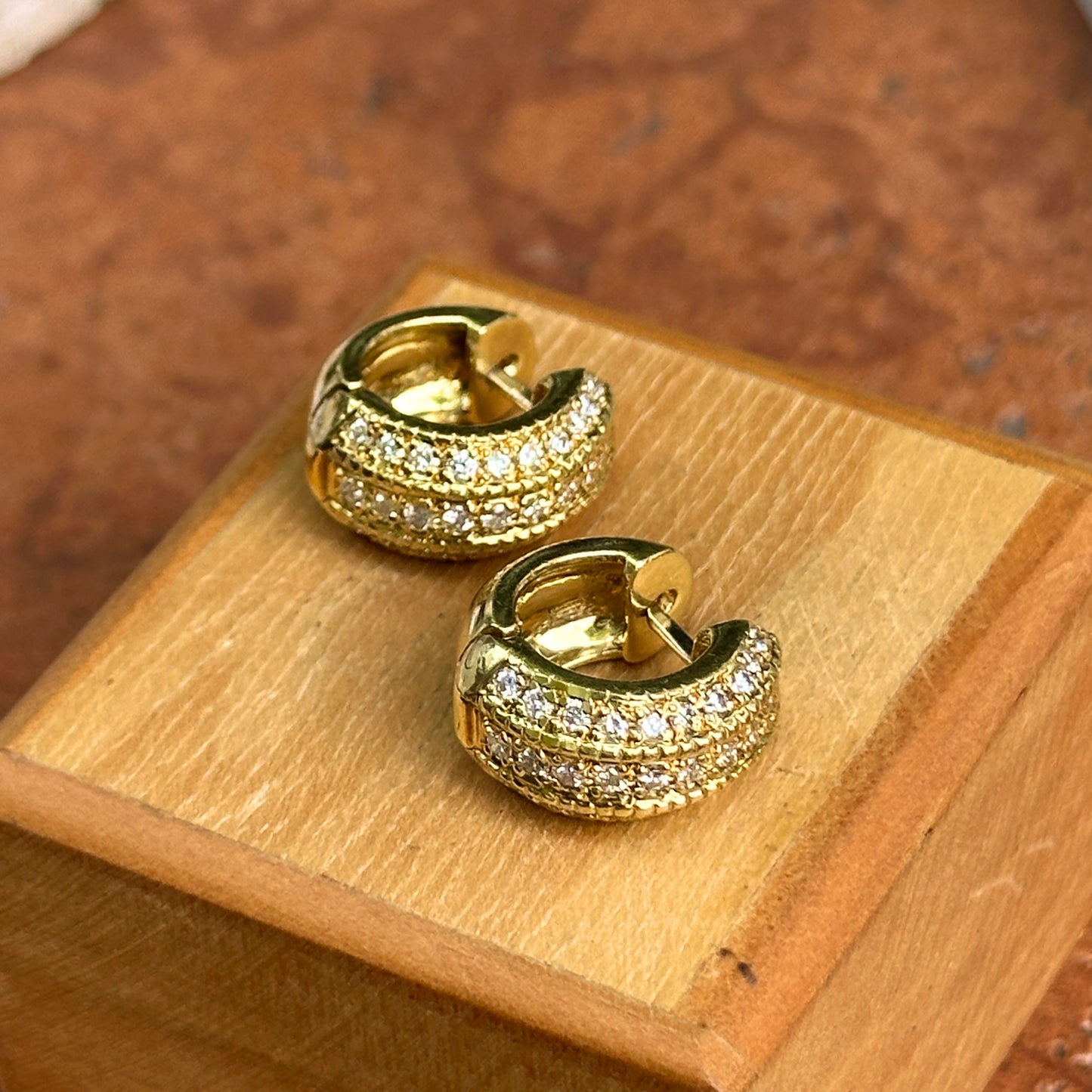 Estate 18KT Yellow Gold Diamond Beaded Huggie Hoop Earrings