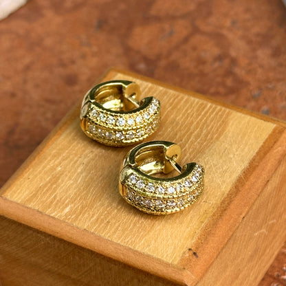 Estate 18KT Yellow Gold Diamond Beaded Huggie Hoop Earrings
