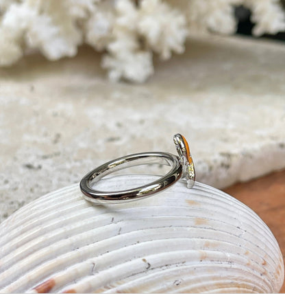 Sterling Silver Orange Enamel Kidney + Leukemia Cancer Awareness Ribbon Ring