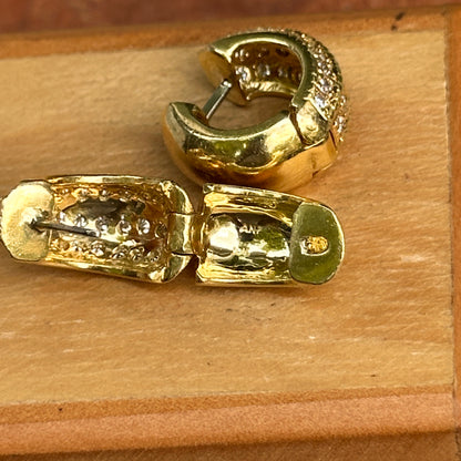 Estate 18KT Yellow Gold Diamond Beaded Huggie Hoop Earrings