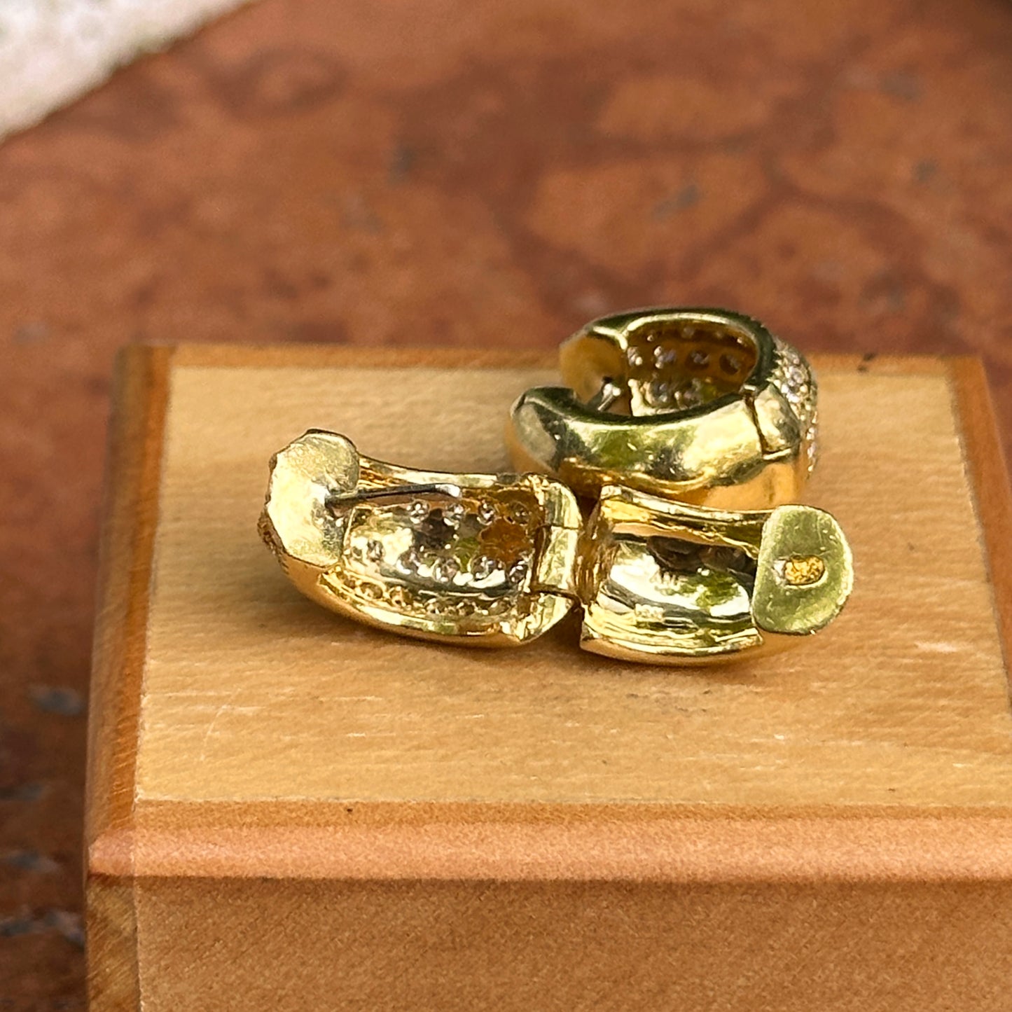 Estate 18KT Yellow Gold Diamond Beaded Huggie Hoop Earrings