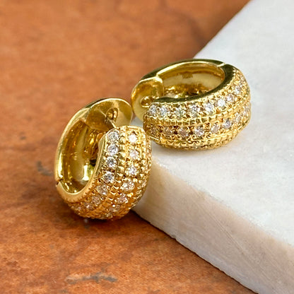 Estate 18KT Yellow Gold Diamond Beaded Huggie Hoop Earrings