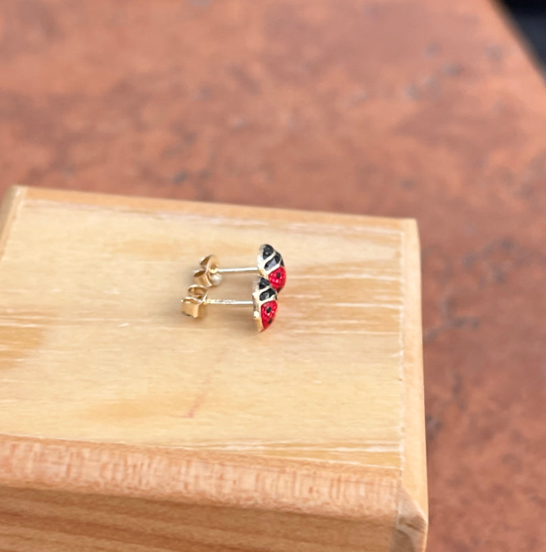 14KT Yellow Gold + Red Enamel Mini Ladybug Stud Post Earrings