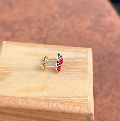 14KT Yellow Gold + Red Enamel Mini Ladybug Stud Post Earrings