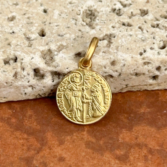 14KT Yellow Gold Italian Zecchino Coin Matte Medal Pendant Charm 12mm