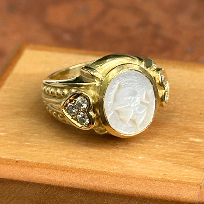 Estate Judith Ripka 18KT Yellow Gold Pearl Intaglio + Diamond Ring