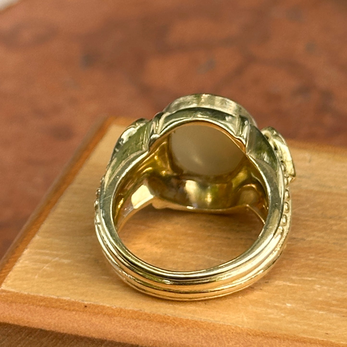Estate Judith Ripka 18KT Yellow Gold Pearl Intaglio + Diamond Ring