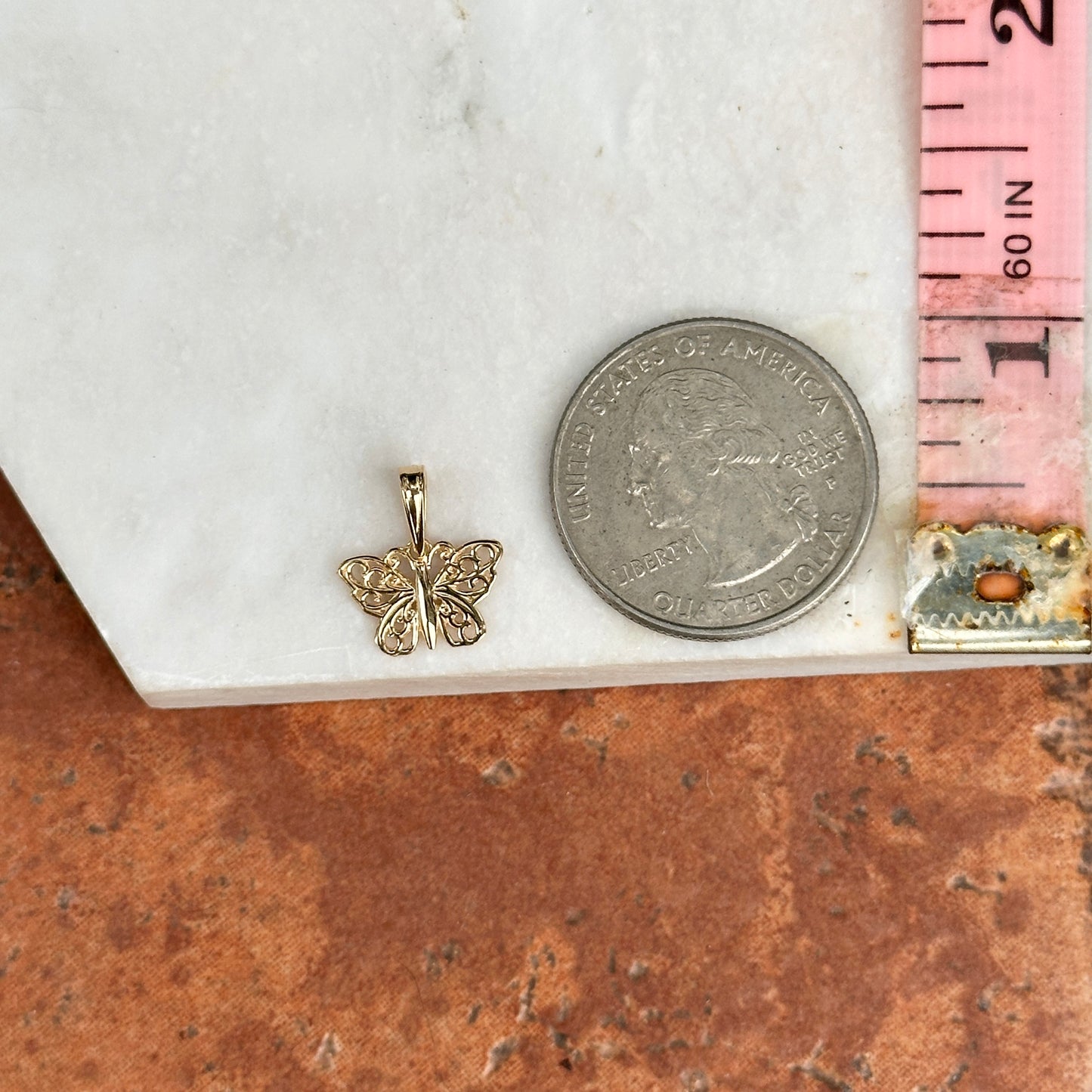 14KT Yellow Gold Mini Filigree Butterfly Pendant Charm