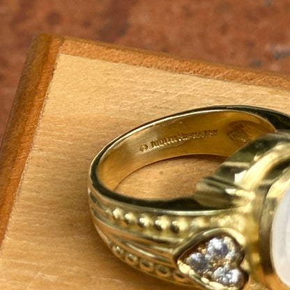 Estate Judith Ripka 18KT Yellow Gold Pearl Intaglio + Diamond Ring