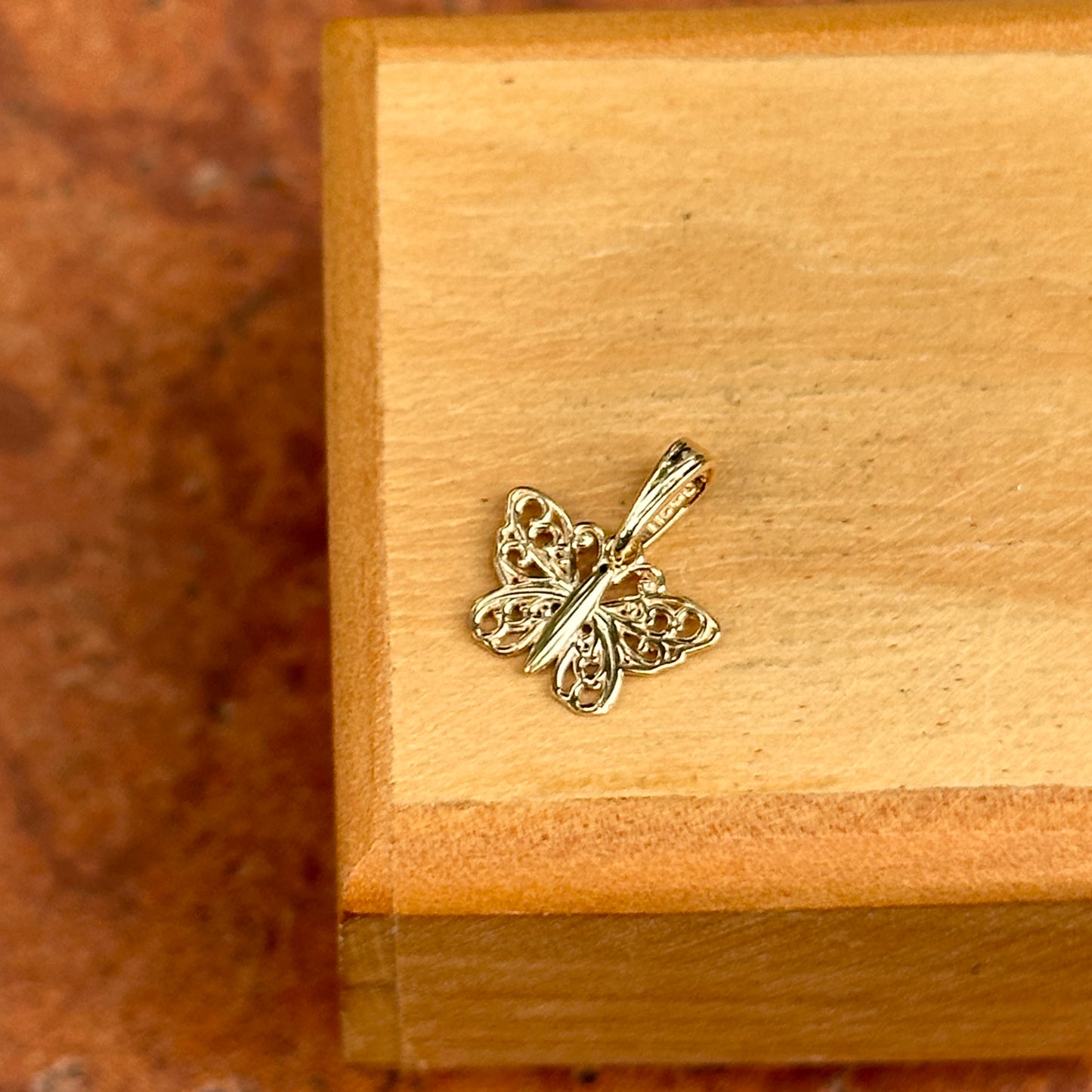 14KT Yellow Gold Mini Filigree Butterfly Pendant Charm