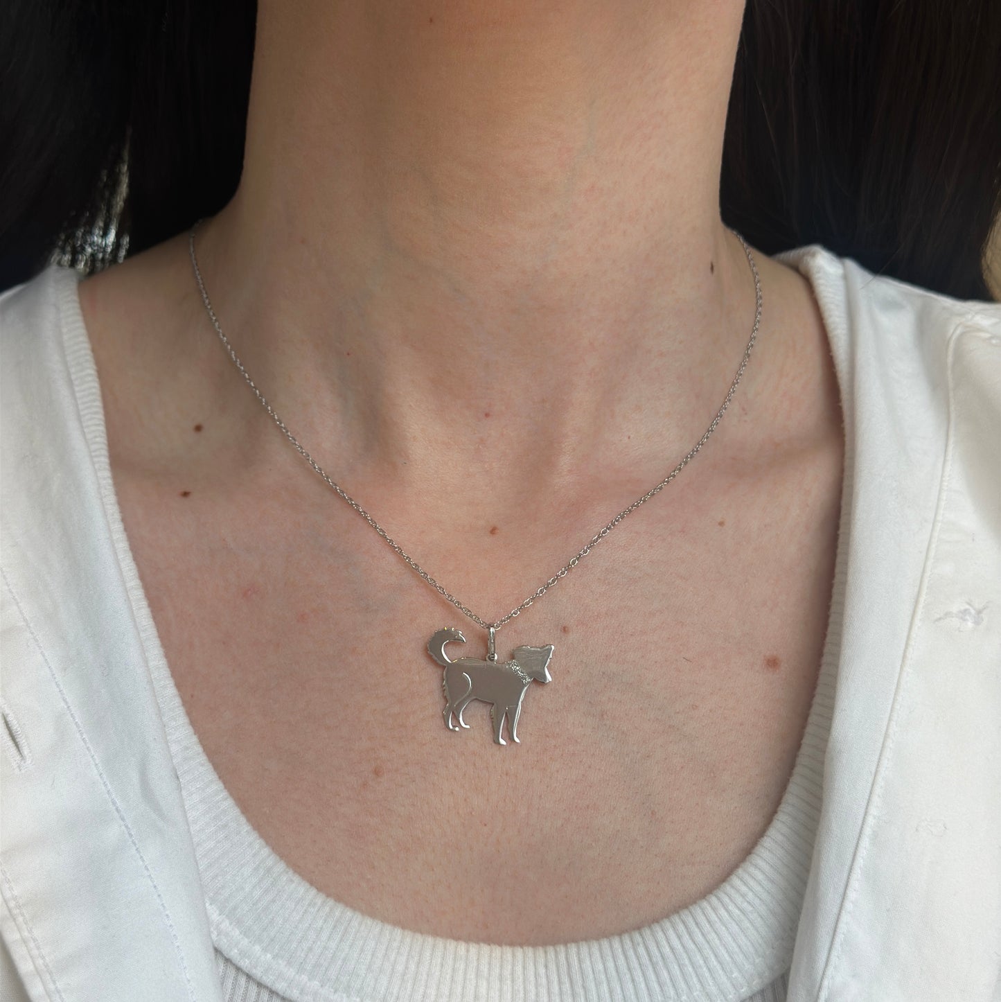 Sterling Silver Happy Mutt Dog Flat Pendant Necklace