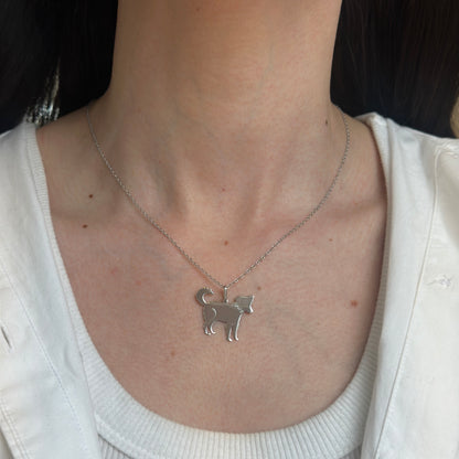Sterling Silver Happy Mutt Dog Flat Pendant Necklace