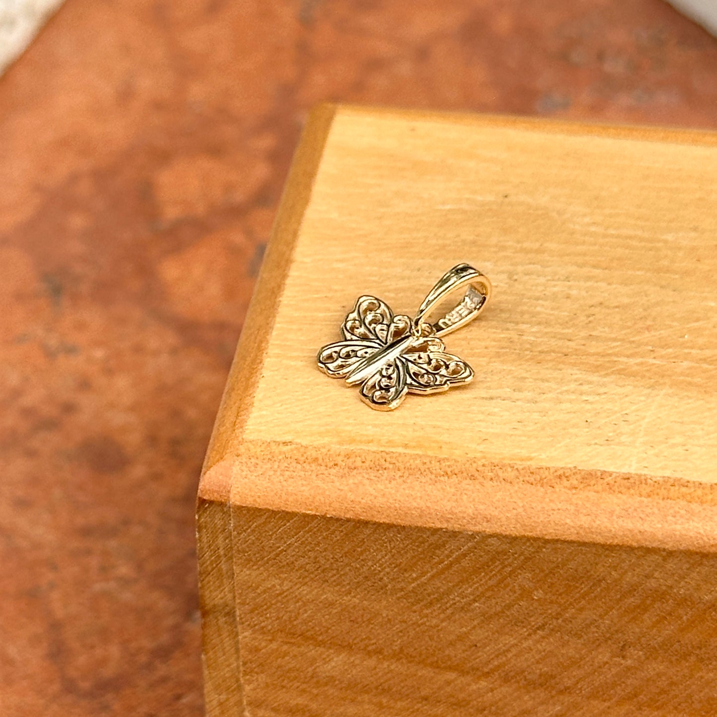 14KT Yellow Gold Mini Filigree Butterfly Pendant Charm