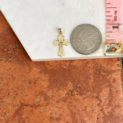 14KT Yellow Gold Small Textured Cut-Out Center Cross Pendant Charm