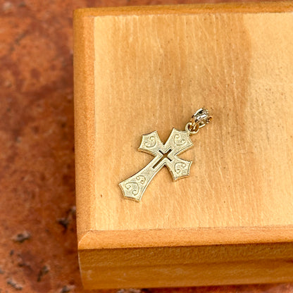14KT Yellow Gold Small Textured Cut-Out Center Cross Pendant Charm
