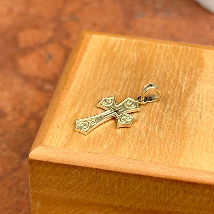 14KT Yellow Gold Small Textured Cut-Out Center Cross Pendant Charm